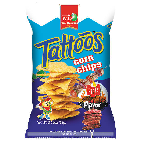 TATTOOS CORN CHIPS BBQ 58g x 5packs x 10pcs